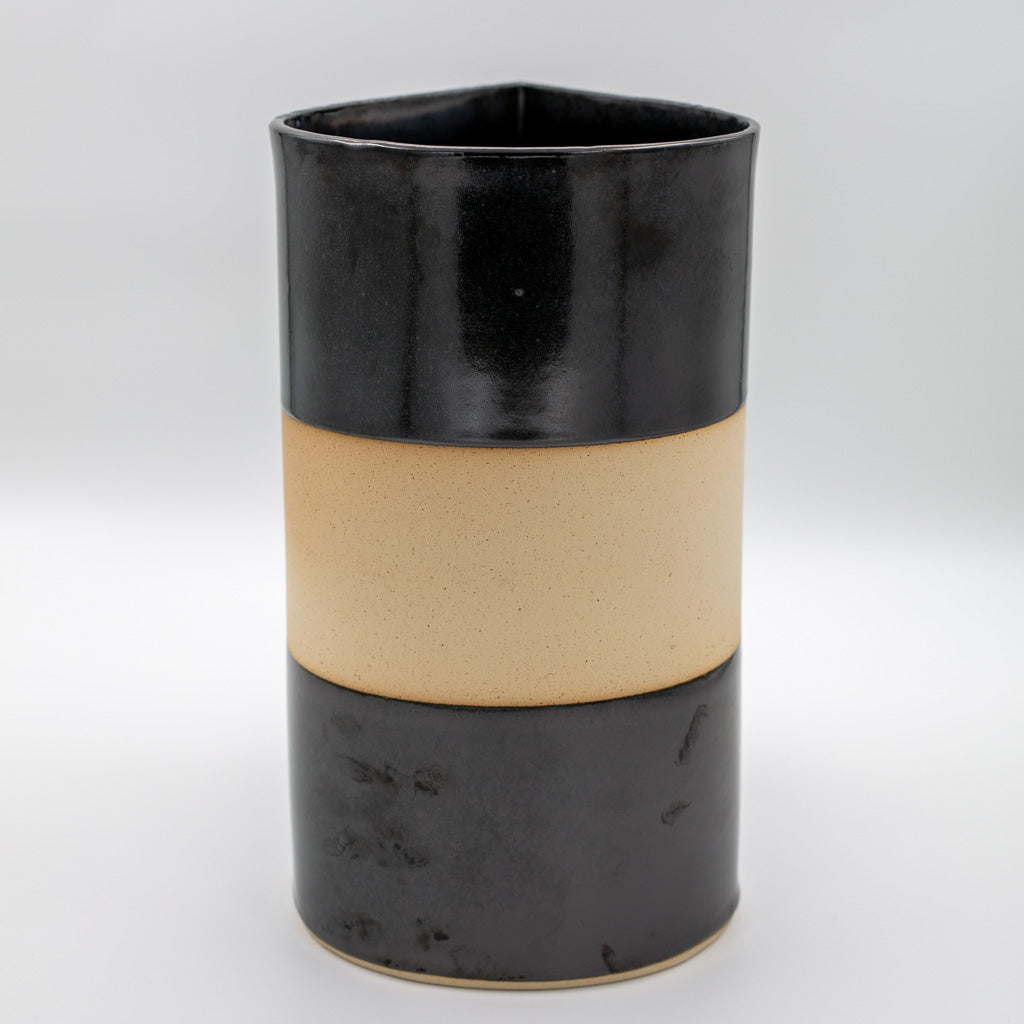 Large Happy Tears vase, pewter glaze on stoneware clay