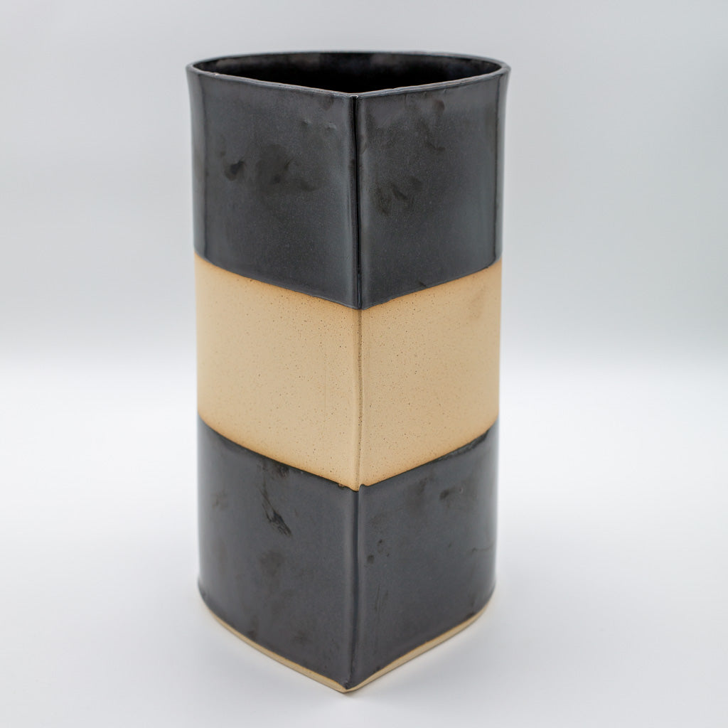 Large Happy Tears vase, pewter glaze on stoneware clay