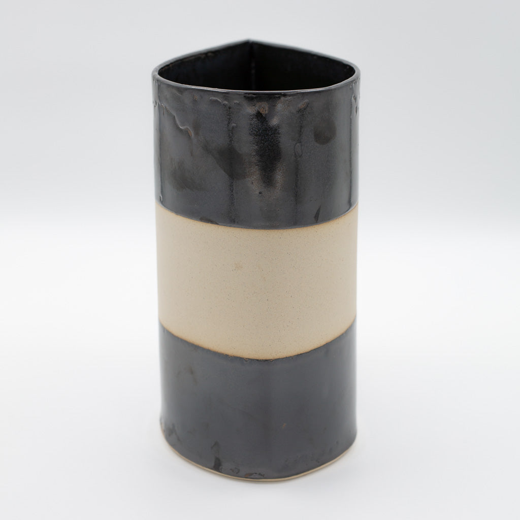 Large Happy Tears vase, pewter glaze on stoneware clay